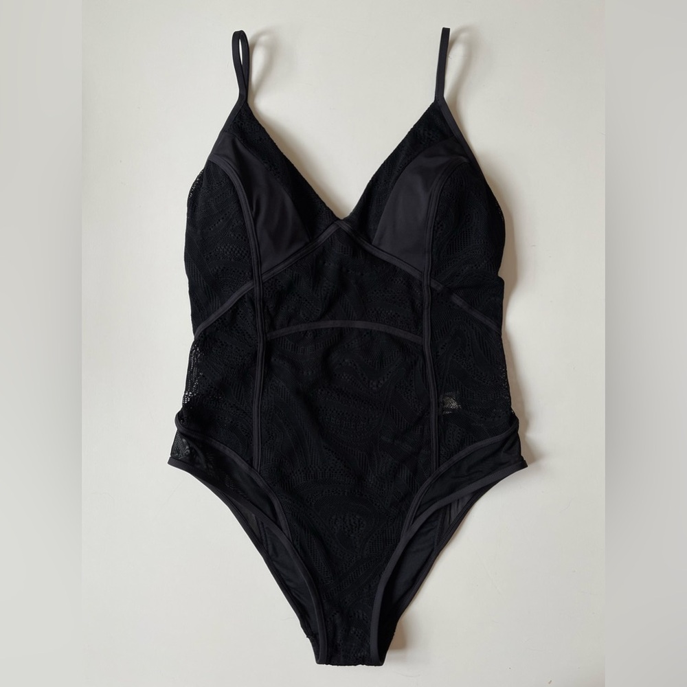 Milea Women’s Modern Romance Black Spliced Maillot One-Piece Swimsuit - Size 8